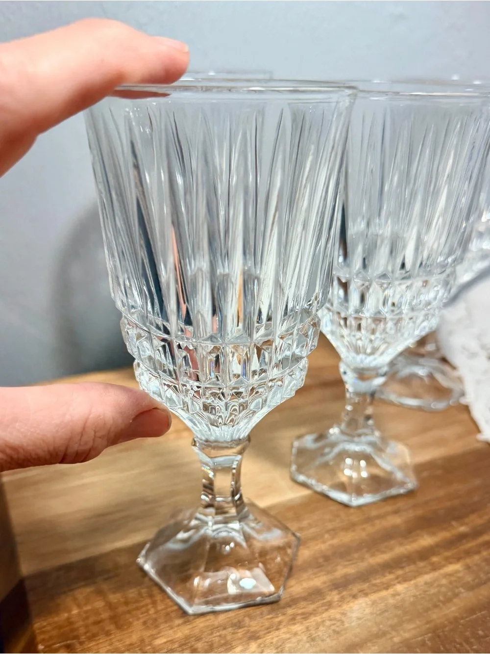 Vintage Clear Cut Crystal Goblets Glassware - Set of 4